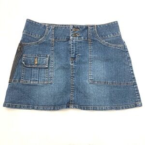 Euro Jeans Denim Mini Skirt Blue Womens M Y2K Pocket Zipper